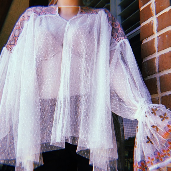 Embroidered see through mesh lace Free People Top - Picture 2 of 6